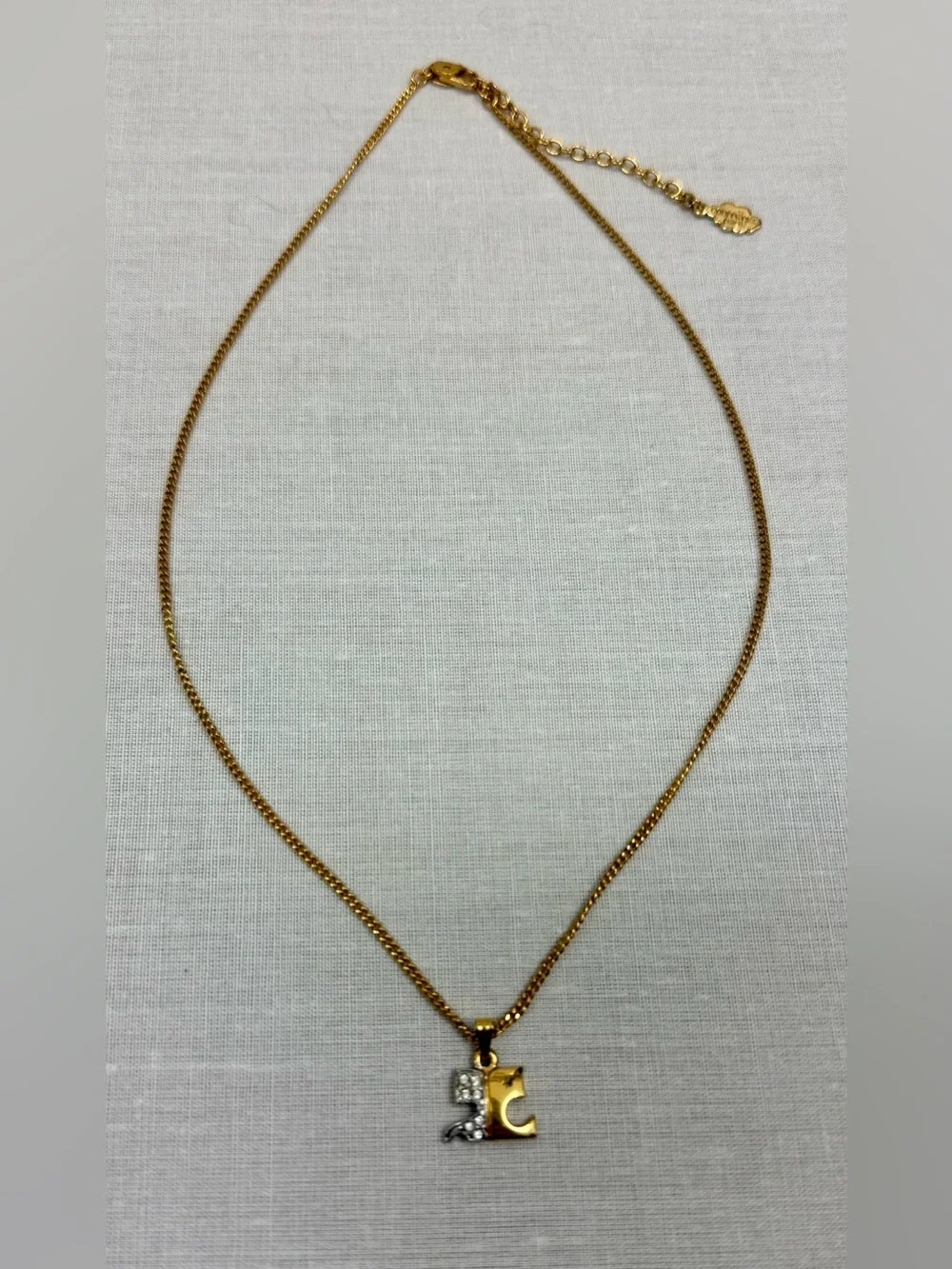 COURREGES Paris Vintage Y2K Luxury Everyday Two-Tone Rhinestone Logo Necklace - Picture 2 of 10